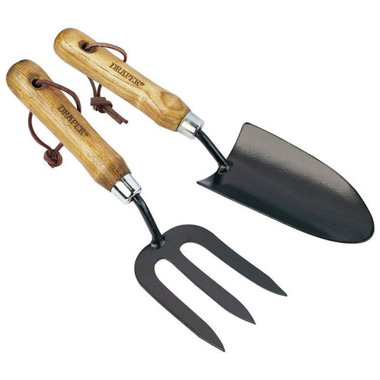 Draper Garden Ash Handle Carbon Steel Heavy Duty Hand Fork and Trowel Set 83776