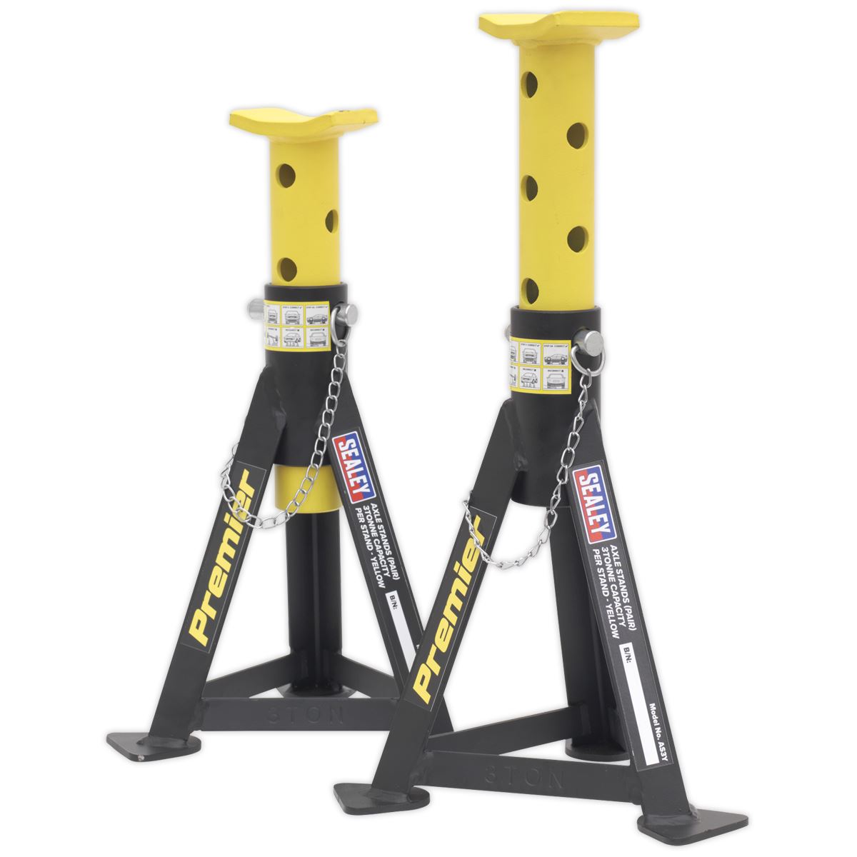 Sealey Axle Stands (Pair) 3 tonne Capacity per Stand Yellow AS3Y