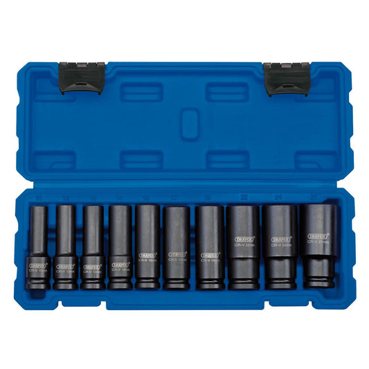 10 Piece Draper 1/2" Square Drive Metric Deep Impact Socket Set - 83096