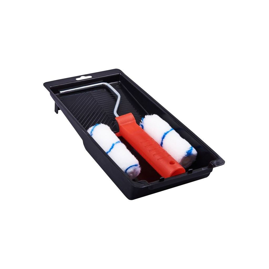 Amtech 4" 100mm Paint Roller Kit Durable Tray Frame & 2 Medium Pile Sleeves - G4470