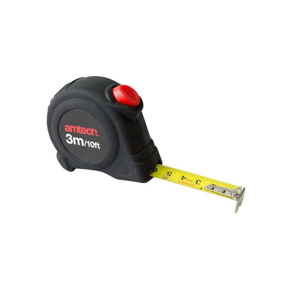 Amtech 3m x 16mm Self Locking Measuring Tape+Push Button+Belt Clip - P1260