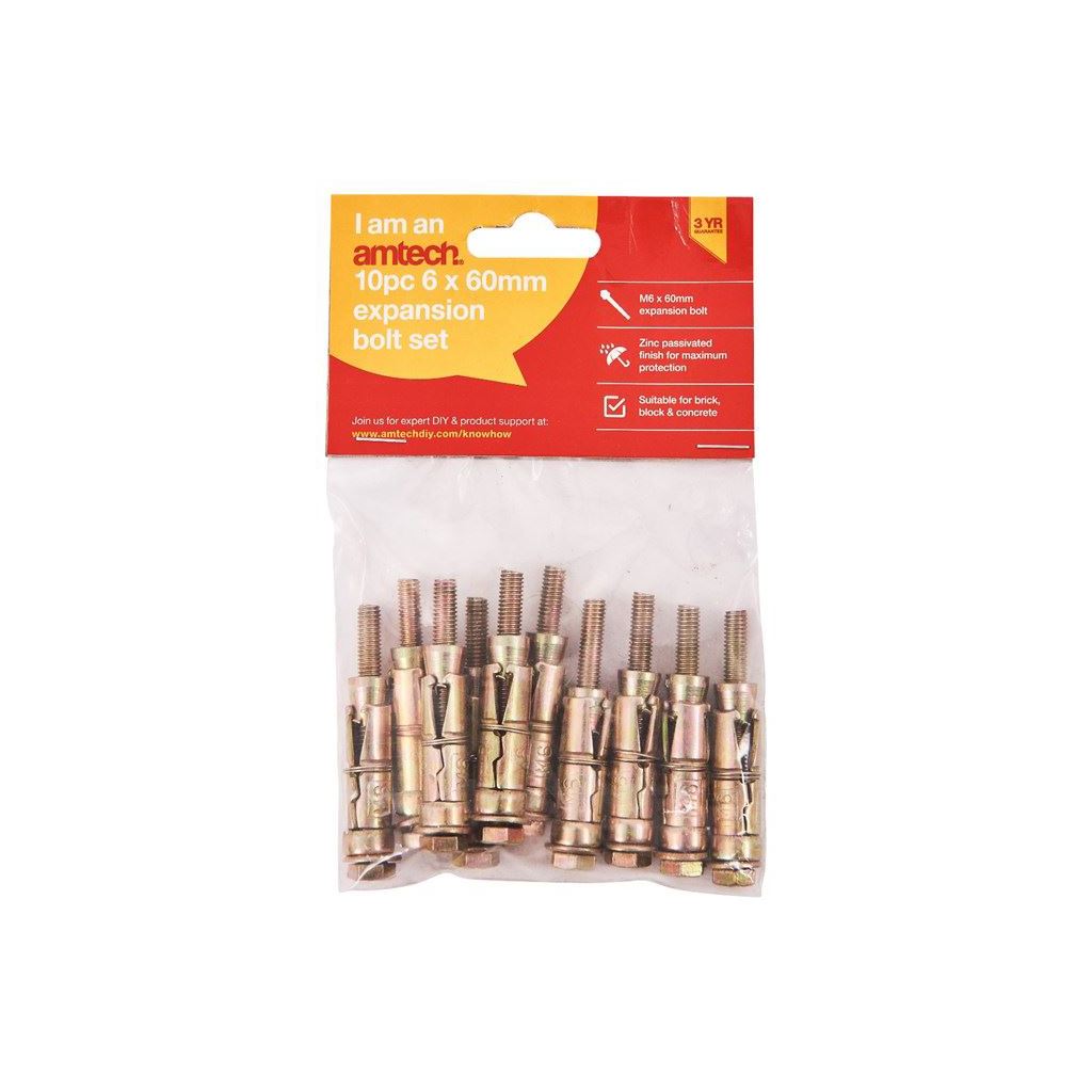 Amtech 10 Piece M6 X 60mm Expansion Bolts - S5915