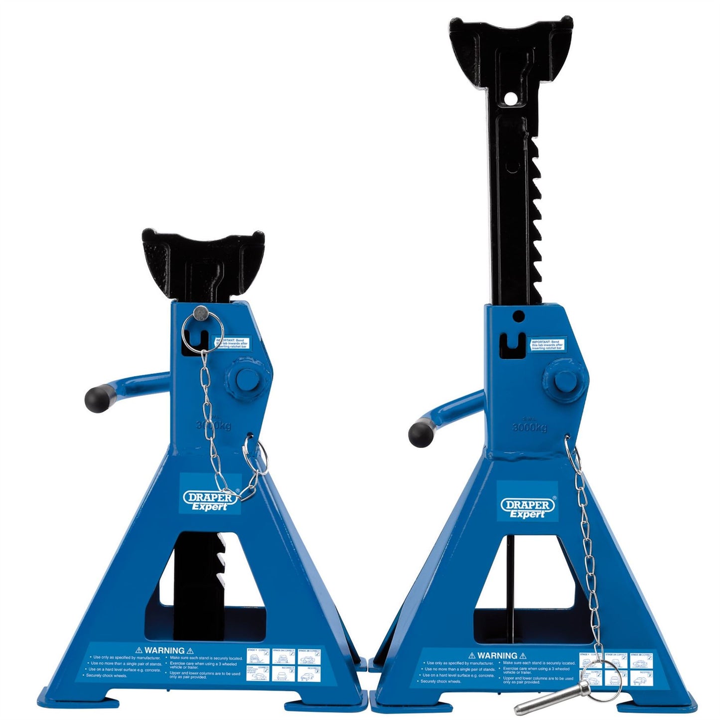 Draper 01813 PAIR OF PNEUMATIC ? SELF RISING ? RATCHETING AXLE STANDS (3 TONNE)