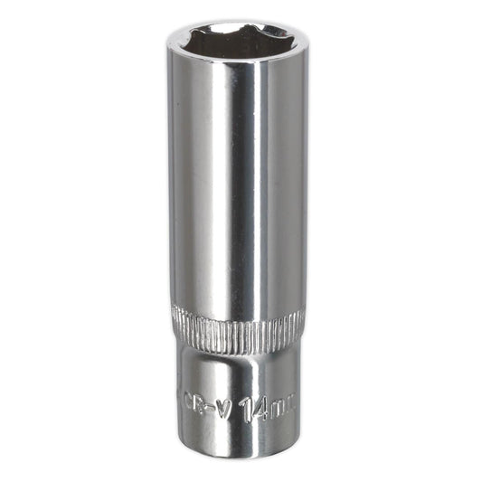 Sealey WallDrive Socket 14mm Deep 3/8"Sq Drive Fully Polished SP3814D