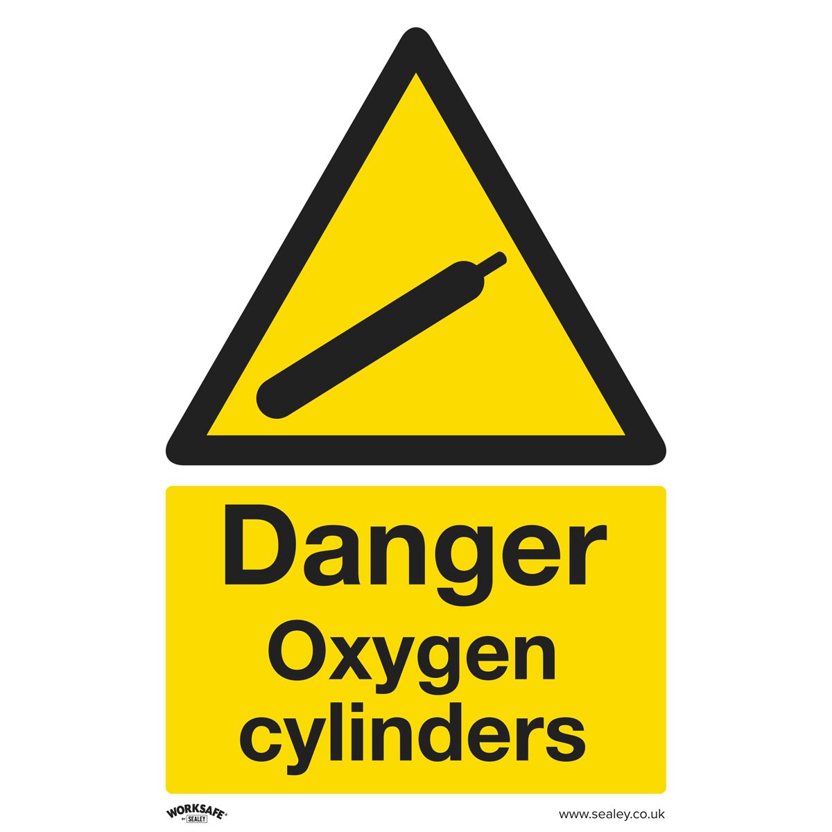 Worksafe Warning Safety Sign - Danger Oxygen Cylinders - Self-Adhesive Vinyl - Pack of 10 SS61V10