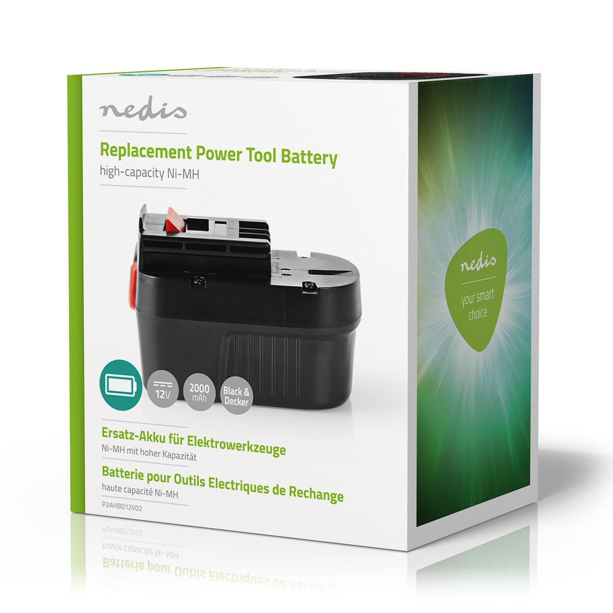 Nedis Power Tool Battery Ni-MH 12V 2Ah 24Wh Replacement for Black & Decker