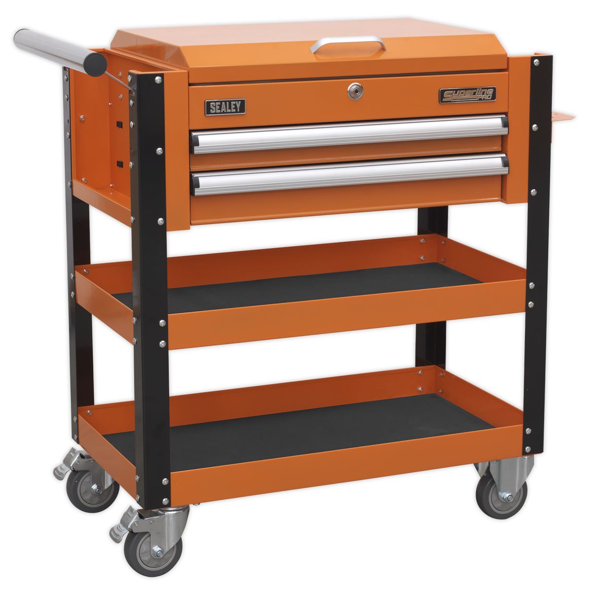 Sealey HD Mobile Tool & Parts Trolley 2 Drawer & Locking Top Orange AP760MO