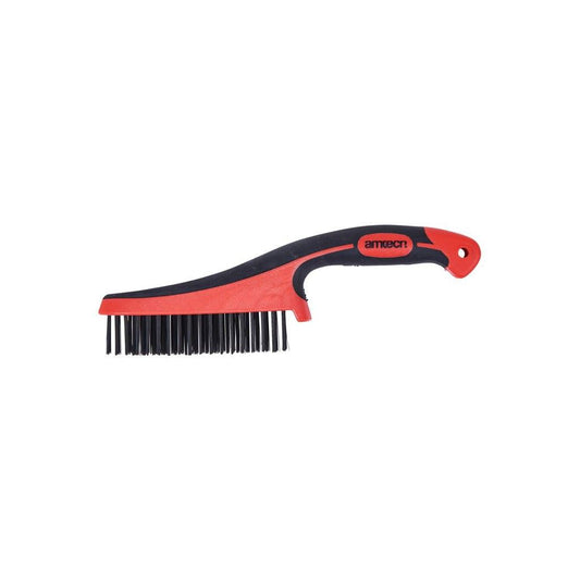 Amtech Multi-Purpose Wire Brush Heavy Duty Wire Hardened Steel Bristle Soft Grip - S3550