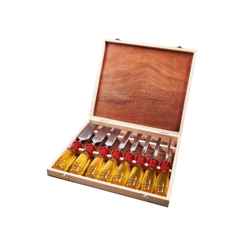 8 Piece Split Proof Capped Wood Chisel Set In Wooden Case Carving Woodwork - E0610