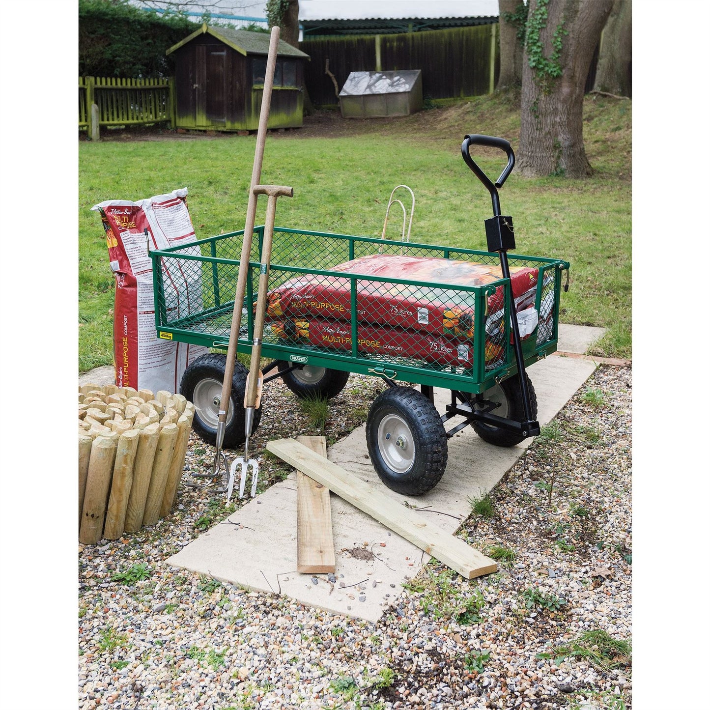 Heavy Duty Steel Mesh Gardeners Cart Garden Wheelbarrow 200 kg Capacity Trolley - 85634