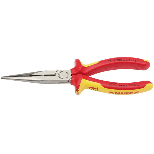 Knipex Knipex 26 18 200UKSBE VDE Fully Insulated Long Nose Pliers (200mm) - 32012