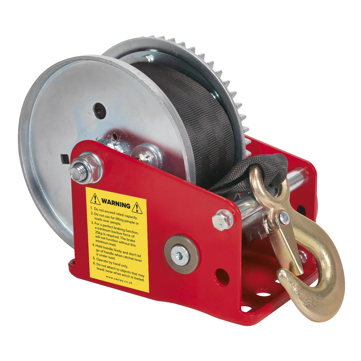 Sealey Geared Hand Winch with Brake & Webbing 540kg Capacity GWW1200B