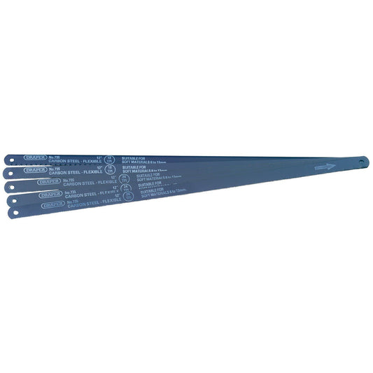 Draper 5 Assorted 300mm Flexible Carbon Steel Hacksaw Blades - 74118