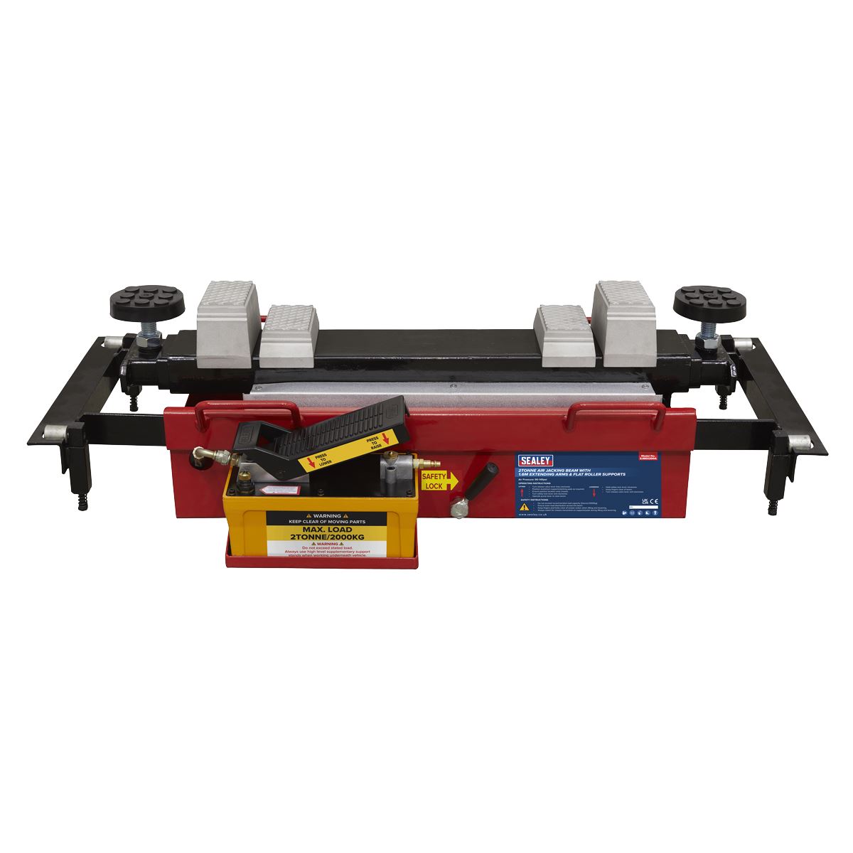 Sealey Air Jacking Beam 2tonne with Arm Extenders & Flat Roller Supports SJBEX200A