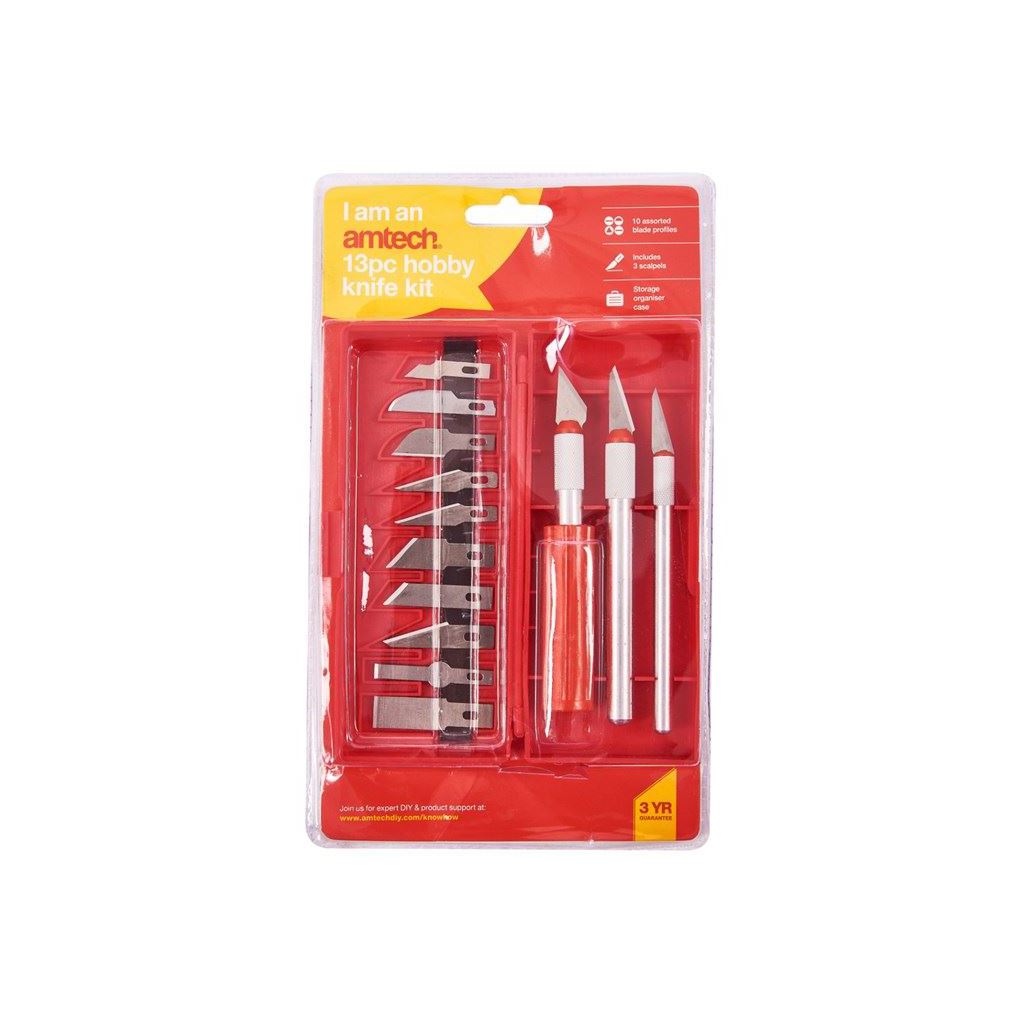 Amtech Hobby Scalpel Kit 13 Piece Plastic Storage Case Modelling Crafting - S0500