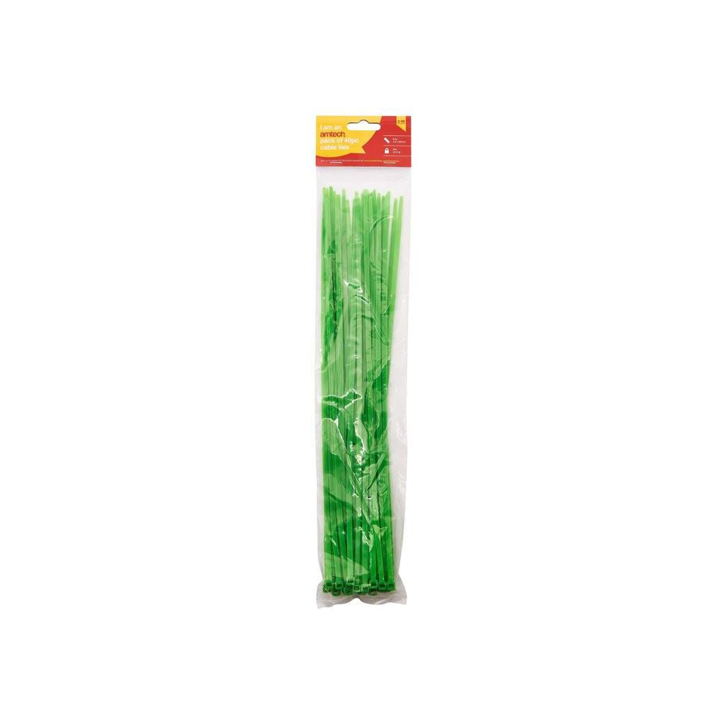 Amtech 40 Piece (4.8 x 380mm) Cable Tie Green Pack 15 48mm Ties Tool