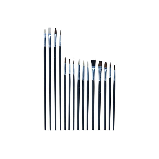 Amtech 15 Piece Artist Paint Brush Set Flat Tip & Round Tip Artist Brush Set - S4000