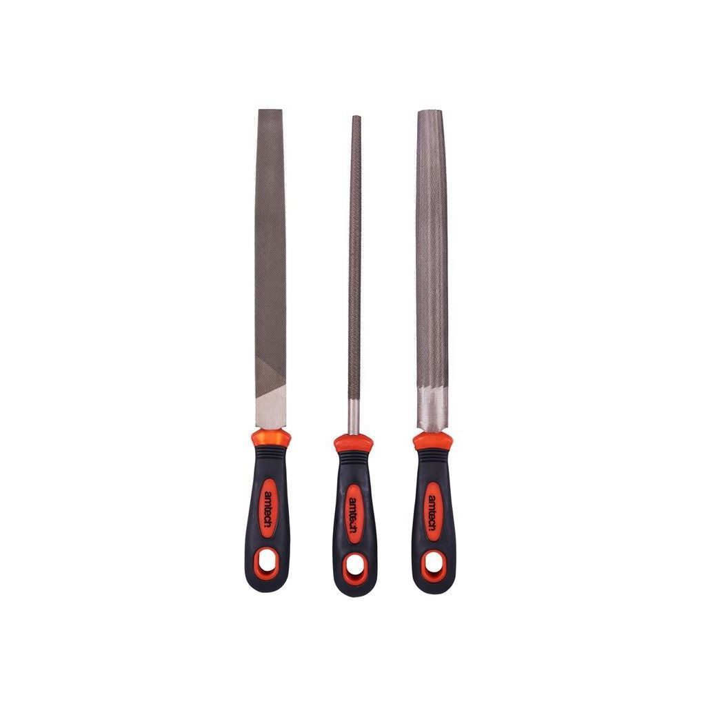 Amtech 3 Piece Engineers Metal File Set Flat & Round & Half Round - E1359