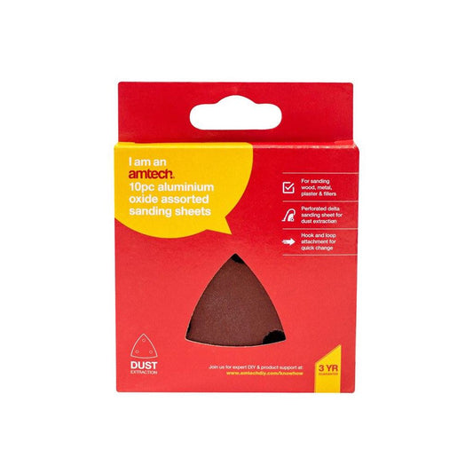 Amtech 10x Aluminium Oxide Assorted Sanding Sheets P40 60 80 120 240 Fine/Coarse - V4200