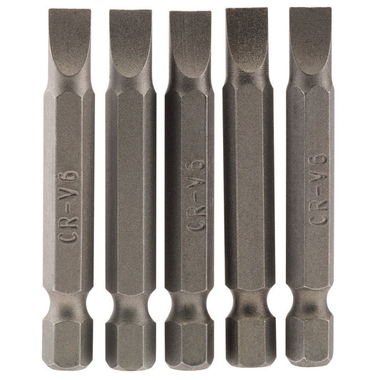 1x Pack Of 5 Draper 6mm 1/4" Hex Plain Slot Insert Bit - 50mm Long - 64273