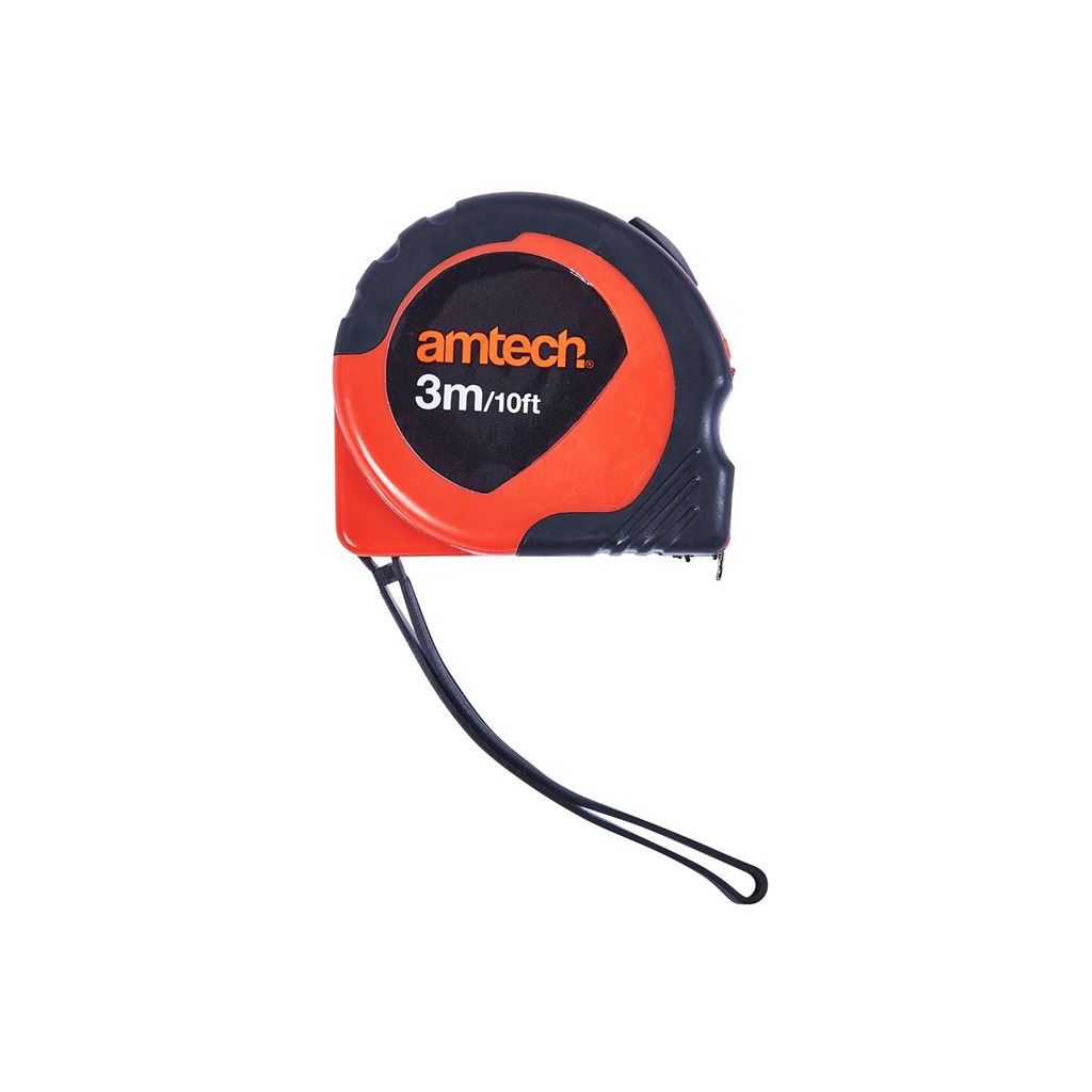 Amtech 3m Measuring Tape Auto Power Return Rubber Grip Belt Clip Wrist Strap - P1200