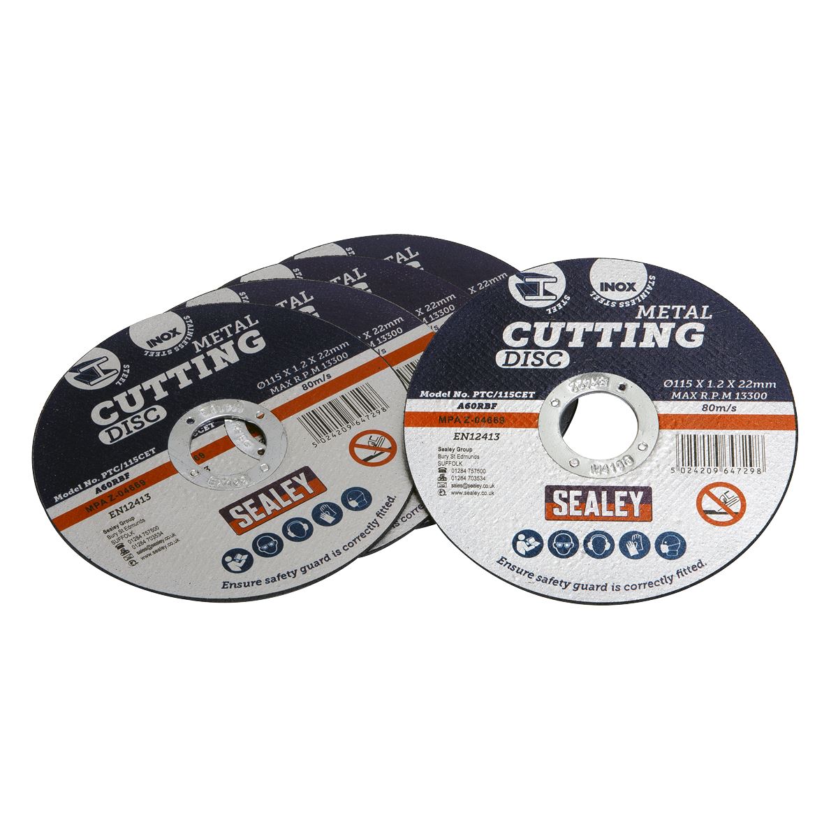 Sealey Cutting Disc 115 x 1.2mm 22mm Bore Pack of 5 PTC/115CET5