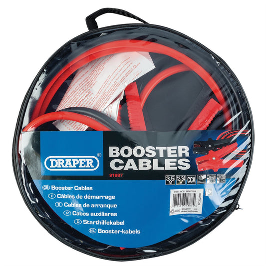 Draper 91887 Booster Cables (29mm² x 3.5M) 6V/12V Heavy-Duty Handles Zip Bag