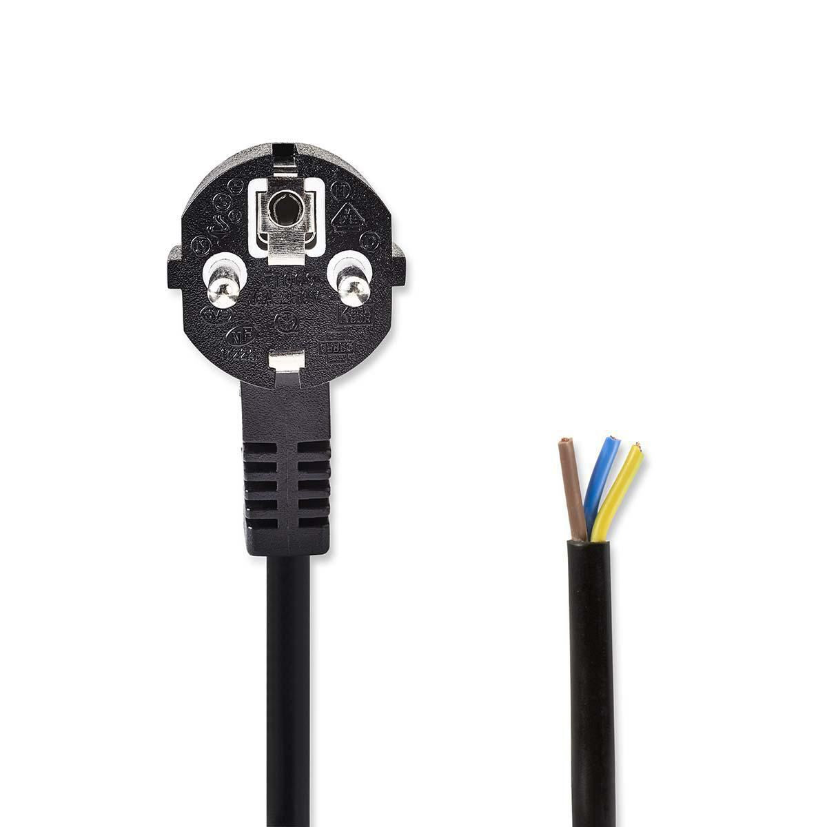 Nedis Power Cable Schuko Plug Angled to Open Cable End 3m Black PCGP10700BK30