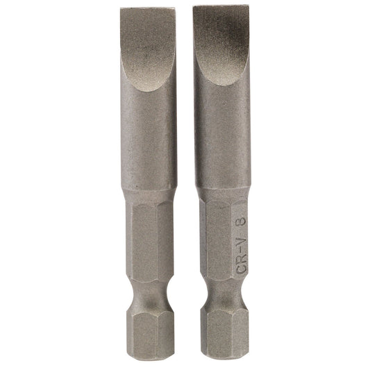 1x Pack Of 2 Draper 8mm 1/4" Hex Plain Slot Insert Bit - 50mm Long - 64226