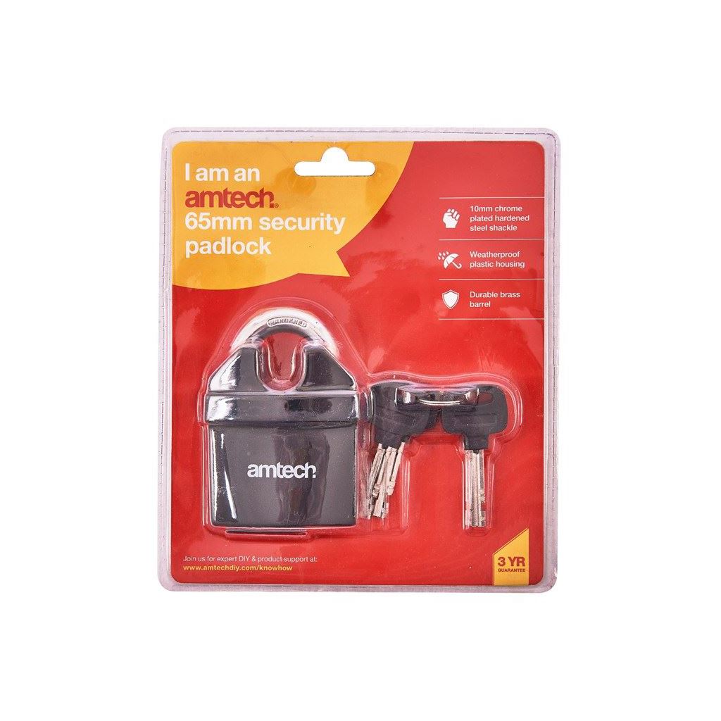 Amtech 65mm Security Padlock+Protected Shackle & Weather Resistant Coating - T1685