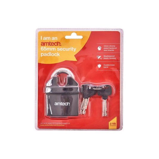 Amtech 65mm Security Padlock+Protected Shackle & Weather Resistant Coating - T1685