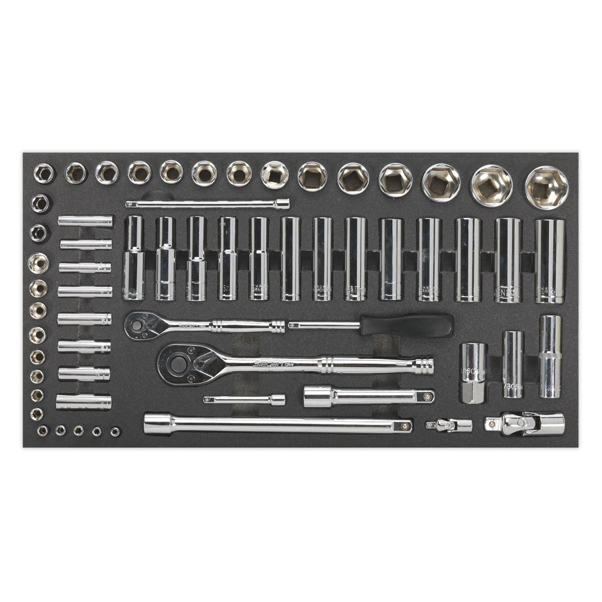 Sealey Tool Tray with Socket Set 62pc 1/4" & 1/2"Sq Drive Metric S01122