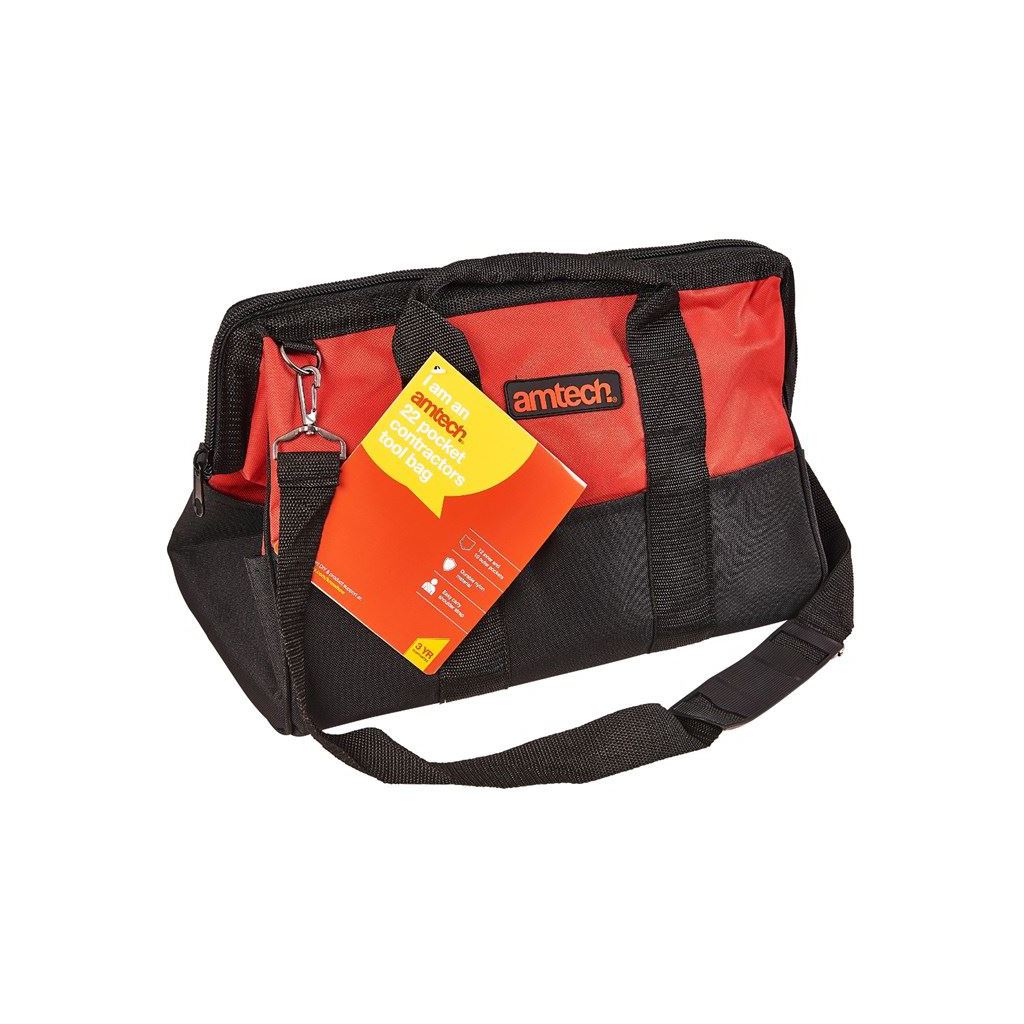 Amtech 22 Pocket Wide Opening Hard Base Contractors Tool Bag Storage Bag - N0550