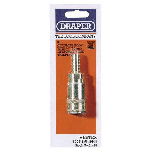 Draper 1x 3/8" Bore Vertex Air Line Coupling with Tailpiece Professional Tool - 51418