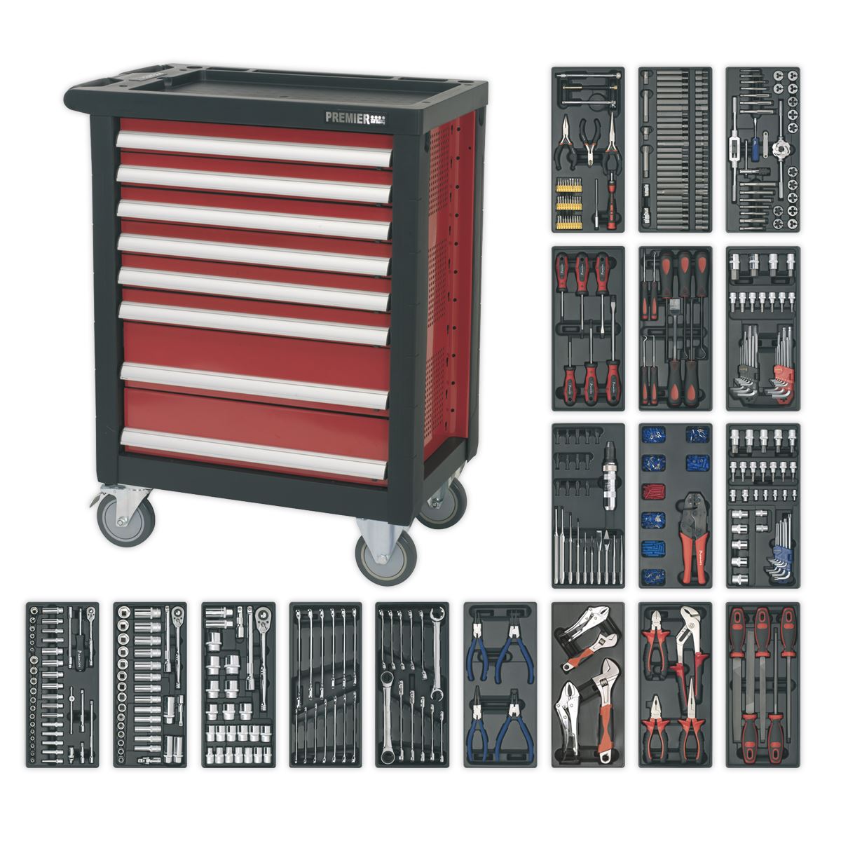 Sealey Rollcab 8 Drawer with Ball-Bearing Slides & 707pc Tool Kit AP2408TTC08