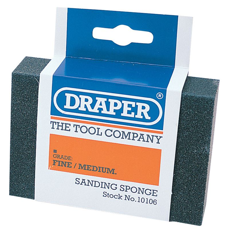 Draper Detail Sanding Sponge / Block [10106] Fine & Med Grit 102 x 70 x 23mm