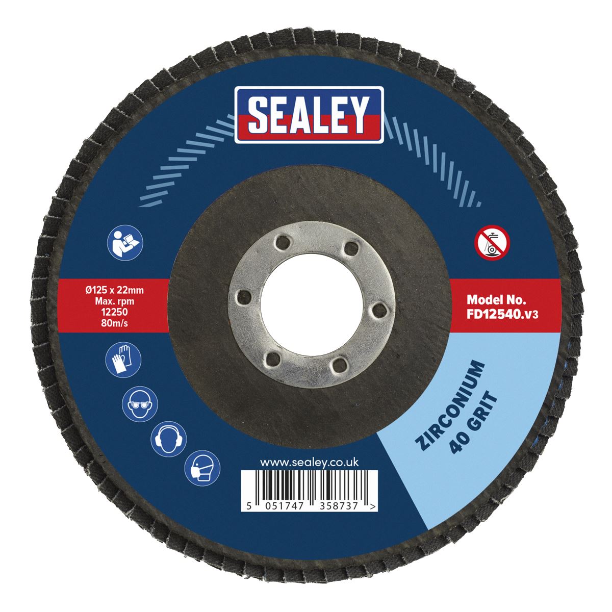 Sealey Flap Disc Zirconium 125mm 22mm Bore 40Grit FD12540