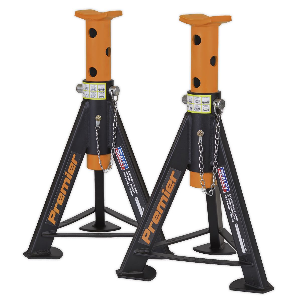 Sealey Axle Stands (Pair) 6 tonne Capacity per Stand - Orange AS6O