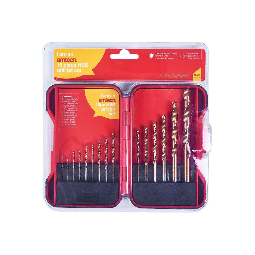 15 Piece Hss Drill Bit Set Titanium Coated In Storage Case High Quality Parts - F1132