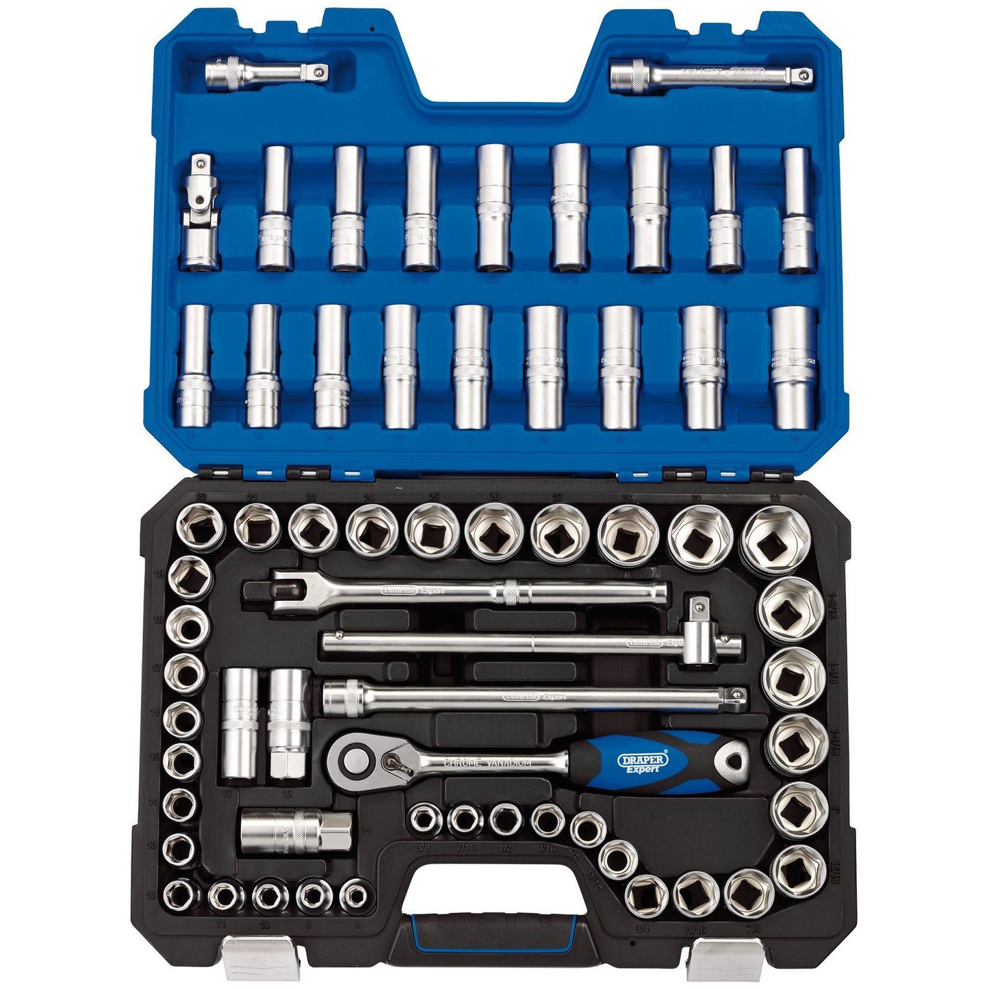 Draper 1/2" Square Drive mm/AF Combined Socket Set (63 Piece) -No. 16456