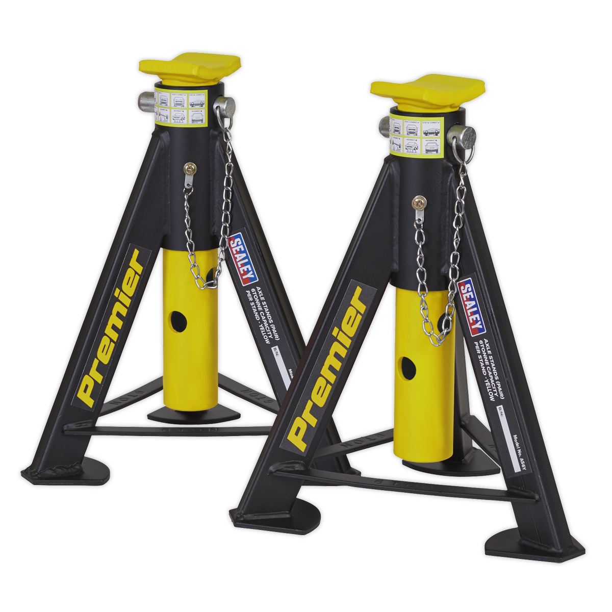 Sealey Axle Stands (Pair) 6 tonne Capacity per Stand - Yellow AS6Y