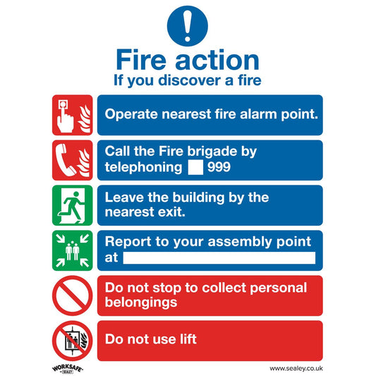 Sealey Safety Sign - Fire Action With Lift - Rigid Plastic-Pk of 10 SS19P10