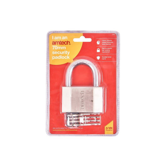 Amtech Strong Chrome Plated Steel 70mm Security Padlock Garage Home Sheds Safety - T0735