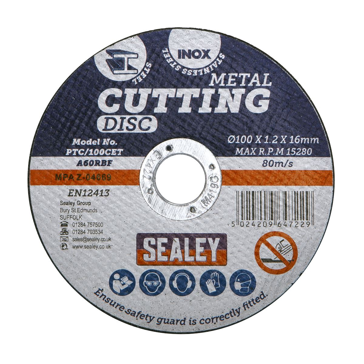 Sealey Cutting Disc 100 x 1.2mm 16mm Bore PTC/100CET