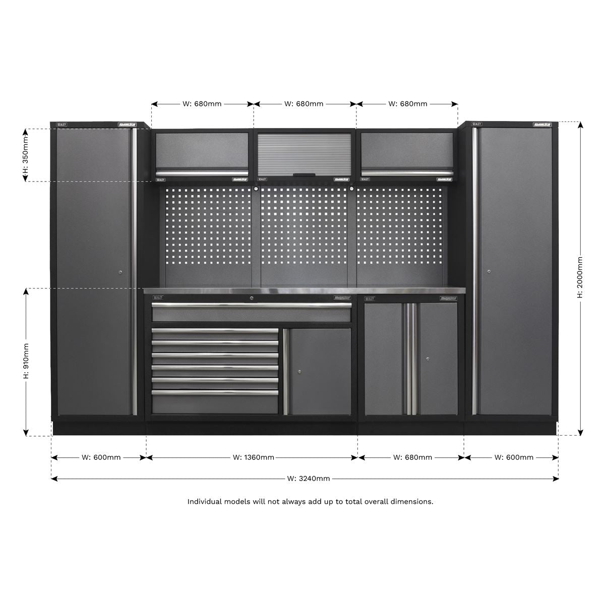 Sealey Superline Pro 3.24m Storage System - Stainless Steel Worktop - APMSSTACK13SS