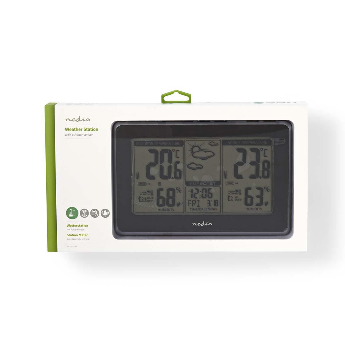 Nedis Weather Station Wireless sensor Alarm clock Weather Forecast - WEST400BK