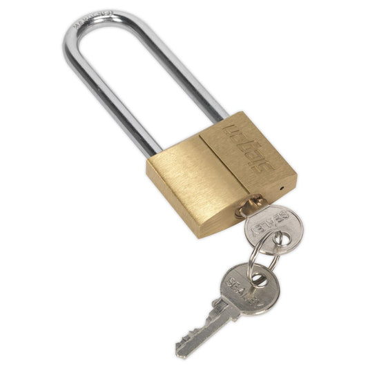 Sealey Brass Body Padlock with Brass Cylinder Long Shackle 40mm S0989