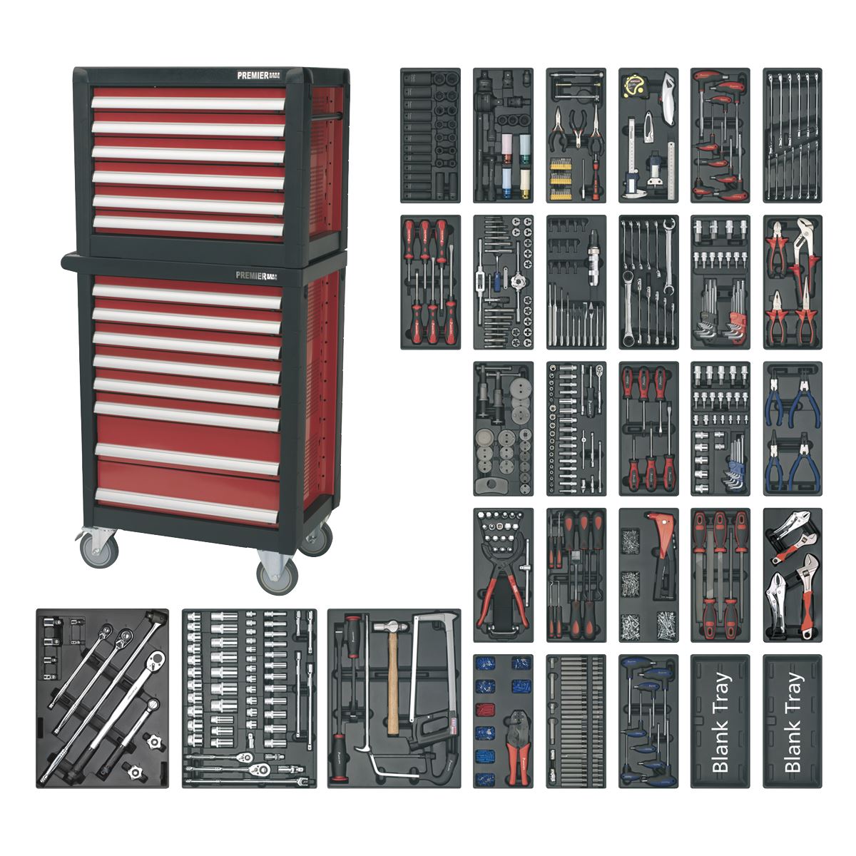 Sealey Topchest & Rollcab Combination 14 Drawer & 1233pc Tool Kit APTTC02