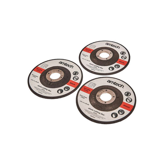 Amtech 3x Professional 115mm x 3mm Thin Stone Cutting Disc Depressed Centre - V1020