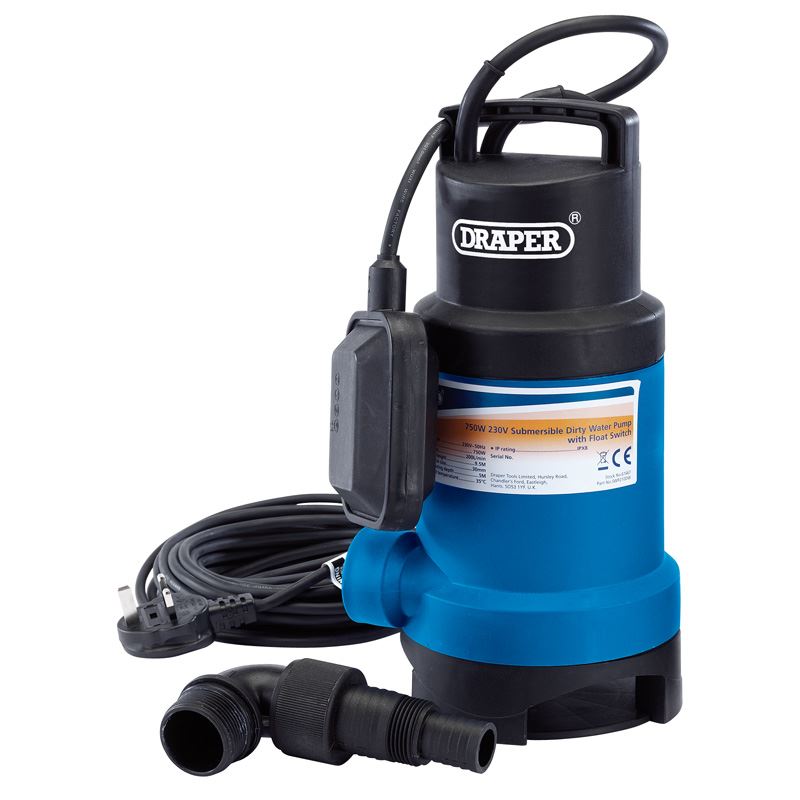 Draper Electric 750W Submersible 200L Dirty/Clean Water Float Switch Pump, 61667